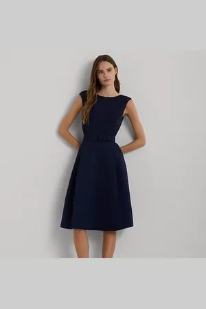 Ralph Lauren Belted Faille & Jersey Cocktail Dress