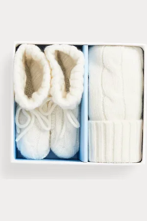Ralph Lauren Cable-Knit Cashmere Hat & Booties Set