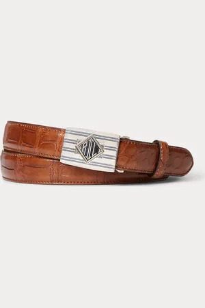 Ralph Lauren Monogram-Buckle Burnished Alligator Belt