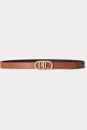 Ralph Lauren Oval-Logo Reversible Leather Skinny Belt