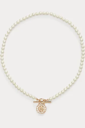 Ralph Lauren Faux-Pearl Logo Pendant Necklace