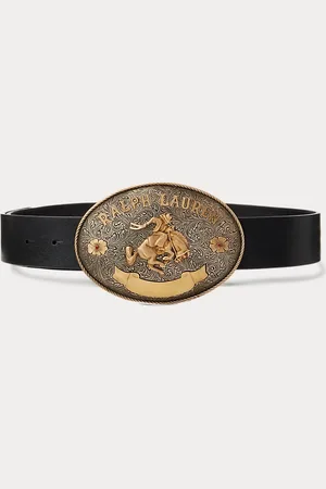 Ralph Lauren Rodeo-Buckle Vachetta Leather Wide Belt