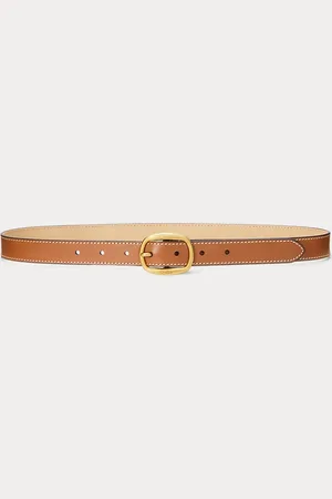 Ralph Lauren Oval-Buckle Skinny Leather Belt