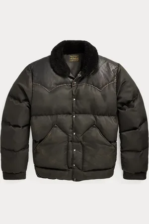 Ralph Lauren Shearling-Collar Leather-Yoke Jacket