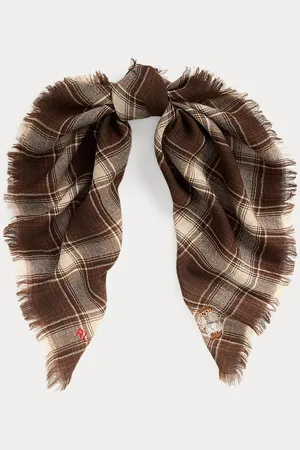 Ralph Lauren Polo Bear Plaid Wool Square Scarf