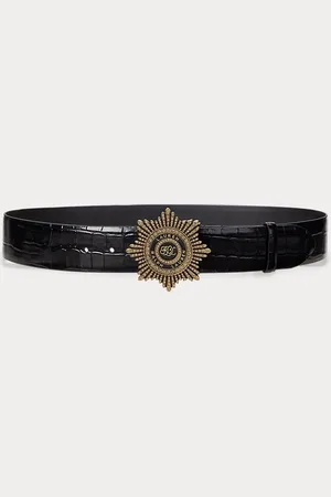Ralph Lauren Starburst-Buckle Croc-Embossed Wide Belt