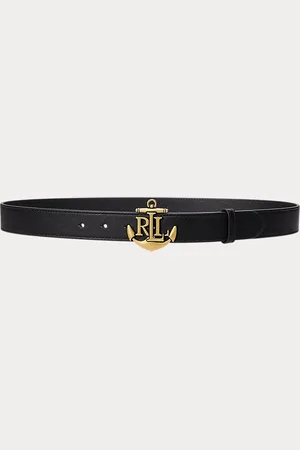 Ralph Lauren Anchor-Logo Leather Skinny Belt