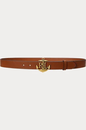 Ralph Lauren Anchor-Logo Leather Skinny Belt