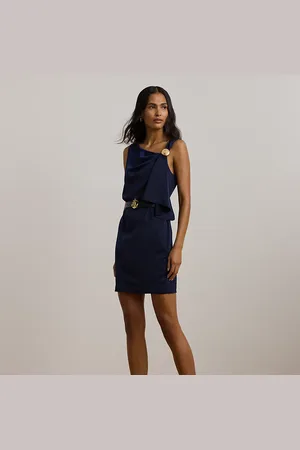 Ralph Lauren Ruffle-Trim Satin Shift Cocktail Dress