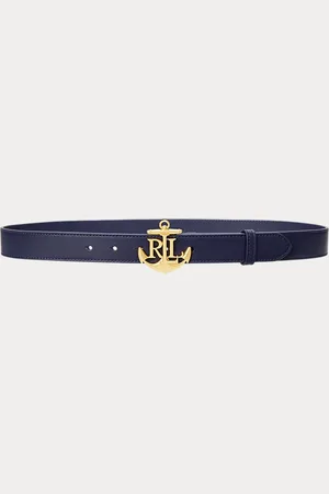 Ralph Lauren Anchor-Logo Leather Skinny Belt