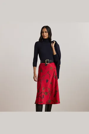 Ralph Lauren Petite - Belting-Print Satin Charmeuse Midi Skirt