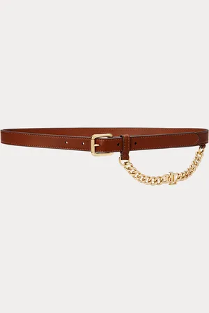 Ralph Lauren Logo-Chain Leather Skinny Belt