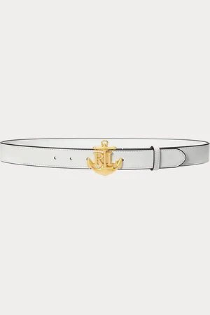 Ralph Lauren Anchor-Logo Leather Skinny Belt