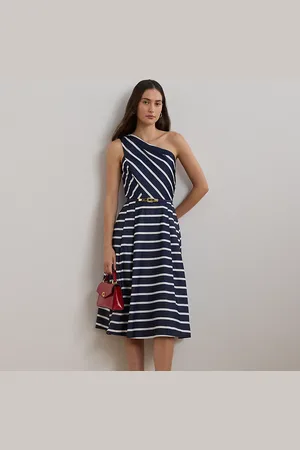 Ralph Lauren Striped Belted Taffeta Cocktail Dress