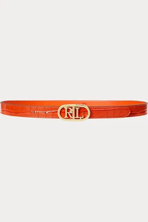 Ralph Lauren Logo Reversible Embossed Skinny Belt