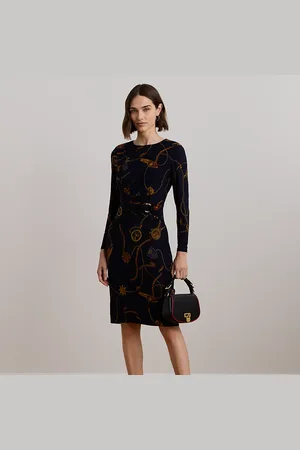 Ralph Lauren Print Jersey Three-Quarter-Sleeve Dress