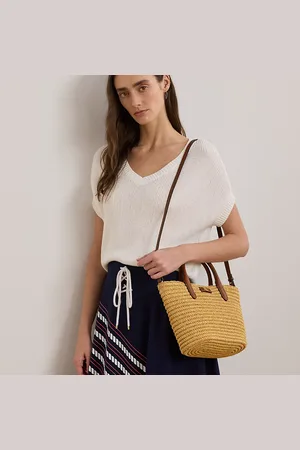 Ralph Lauren Woven Straw Medium Brie Tote Bag