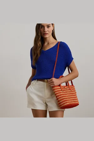 Ralph Lauren Striped Straw Medium Brie Tote Bag