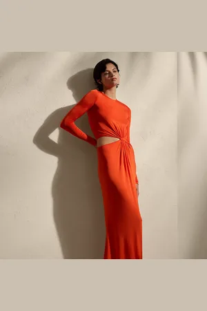 Ralph Lauren Twist-Front Long-Sleeve Evening Dress