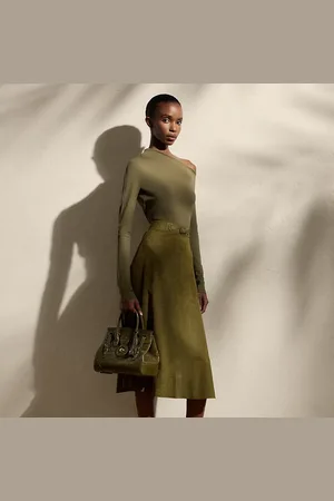 Ralph Lauren Kensley Perforated Lamb-Suede Skirt