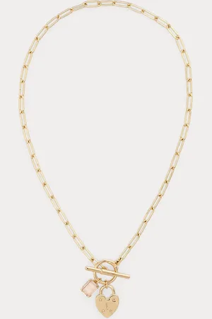 Ralph Lauren Plated Stone & Heart Charm Necklace