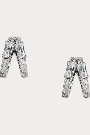 Ralph Lauren Sterling Silver Pav?? Split Hoop Earrings