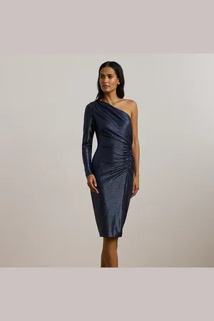 Ralph Lauren Metallic One-Shoulder Cocktail Dress