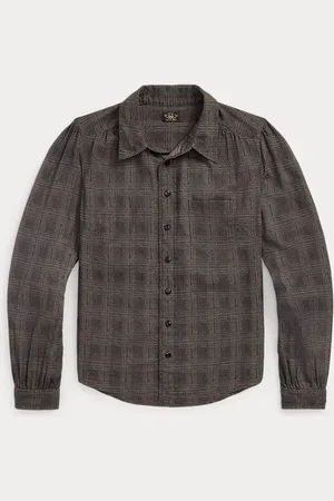 Ralph Lauren Ombr?? Plaid Crinkled Cotton Blouse