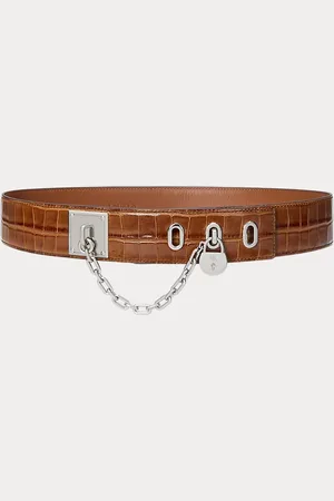 Ralph Lauren Croc-Embossed Chain Padlock Wide Belt