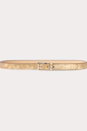 Ralph Lauren Logo-Keeper Metallic Leather Skinny Belt