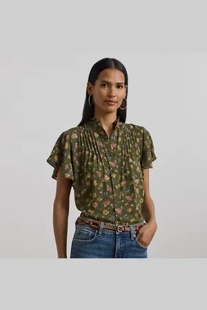 Ralph Lauren Floral Georgette Flutter-Sleeve Shirt