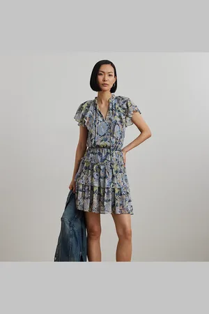 Ralph Lauren Floral Ruffle-Trim Georgette Dress