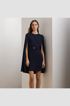 Ralph Lauren Belted Cape Georgette Cocktail Dress