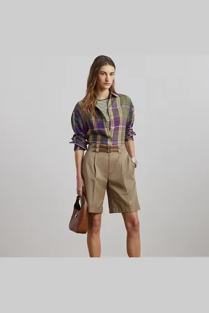 Ralph Lauren Buckle-Trim Pleated Cotton Twill Short