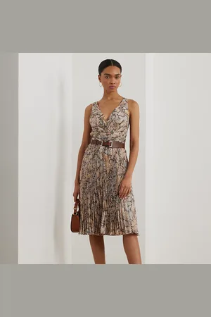 Ralph Lauren Floral Metallic Chiffon Cocktail Dress