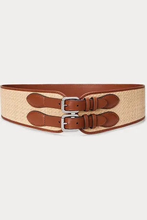 Ralph Lauren Raffia & Leather Double-Buckle Wide Belt