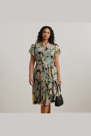 Ralph Lauren Curve - Floral Belted Georgette Shirtdress