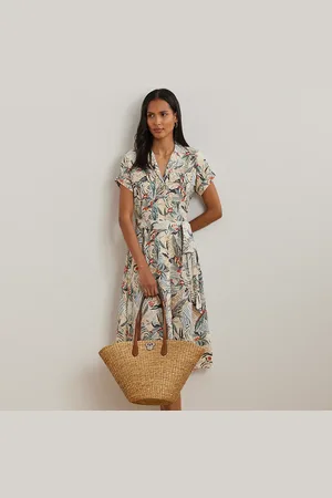 Ralph Lauren Print Belted Crepe Camp Shirtdress