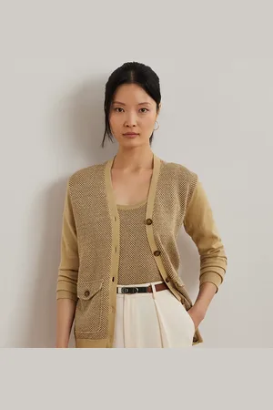 Ralph Lauren Herringbone & Jersey V-Neck Cardigan