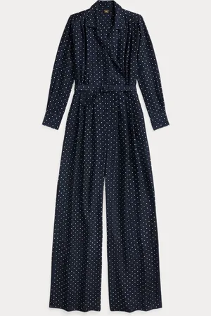 Ralph Lauren Polka-Dot Silk Crepe Jumpsuit