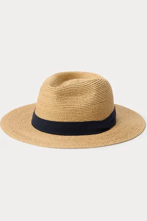Ralph Lauren Poplin-Trim Raffia Fedora
