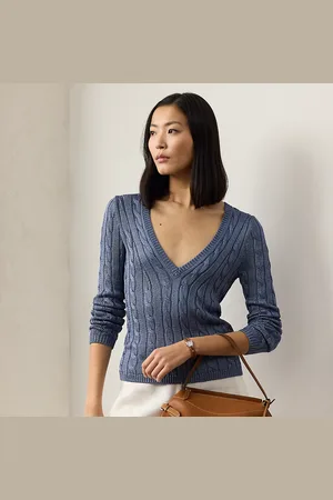 Ralph Lauren Cable-Knit Silk V-Neck Jumper