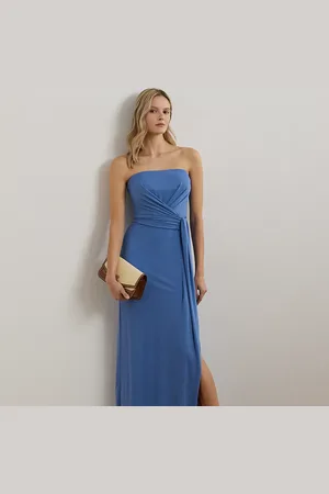 Ralph Lauren Pleated Jersey Strapless Gown