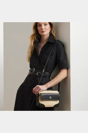 Ralph Lauren Straw & Leather Medium Marcy Camera Bag