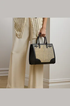 Ralph Lauren Rattan & Leather Medium Devyn Tote Bag