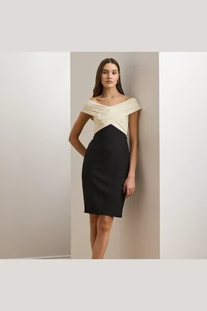 Ralph Lauren Two-Tone Off-the-Shoulder Cocktail Dress