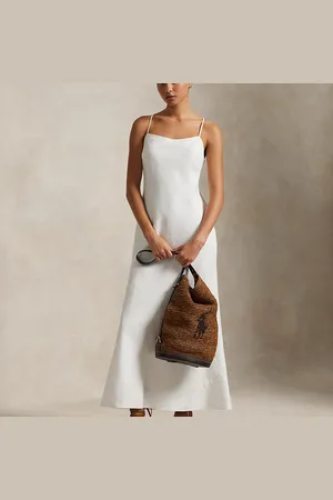 Ralph Lauren Pony Raffia Bellport Sling Bucket Bag