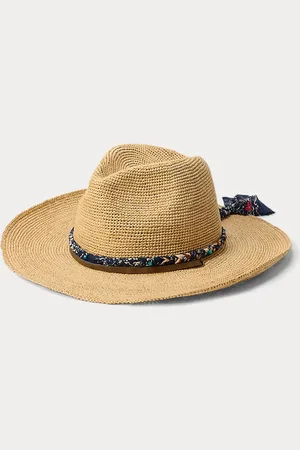 Ralph Lauren Scarf-Trim Raffia Hat