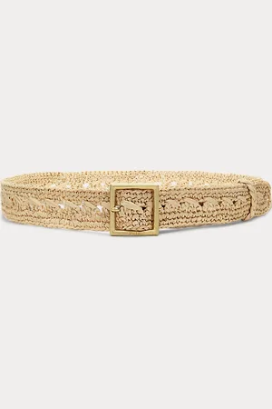 Ralph Lauren Square-Buckle Raffia Belt