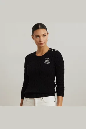 Ralph Lauren Button-Trim Cable-Knit Cotton Jumper